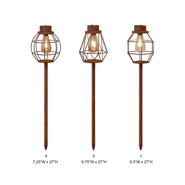 Rustic Wire Cage Solar Bulb Garden Stake Light