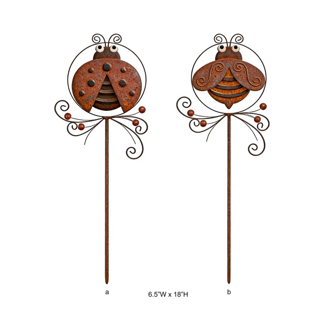 Rustic Metal Ladybug Bumblebee Garden Stake