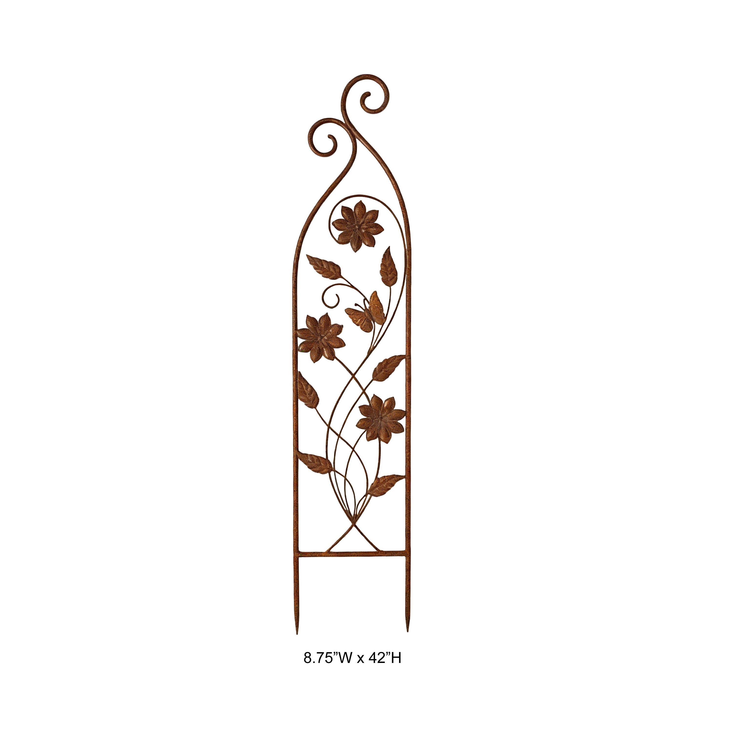 Rustic Floral Butterfly Metal Garden Trellis Stake