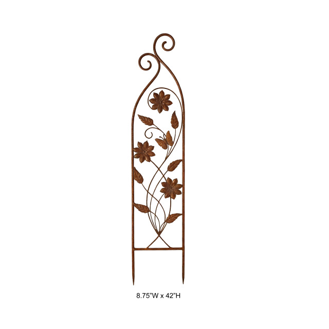 Rustic Floral Butterfly Metal Garden Trellis Stake