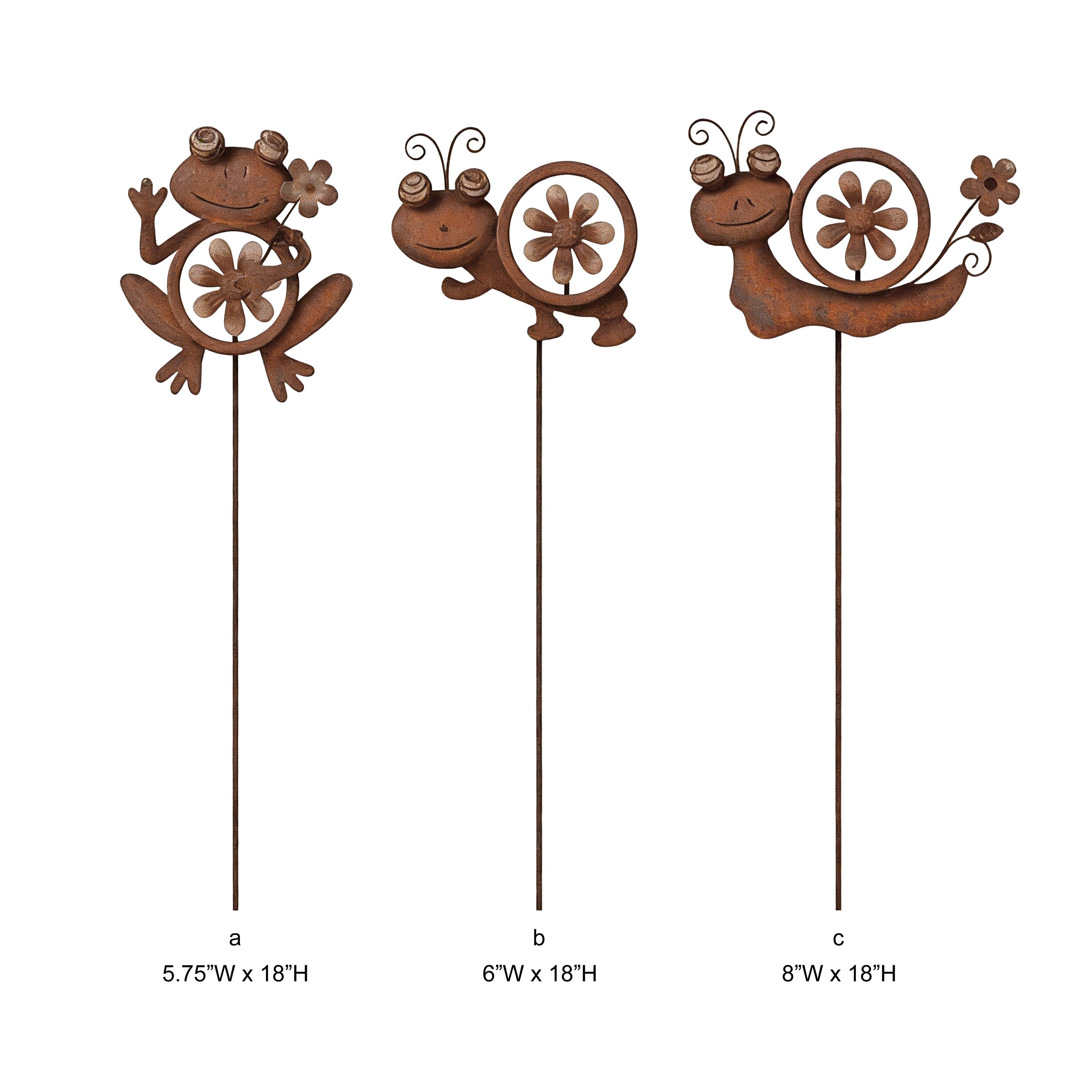 Rustic Frog and Snail Metal Garden Stake - Tri Blossomy