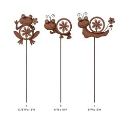 Rustic Frog and Snail Metal Garden Stake - Tri Blossomy