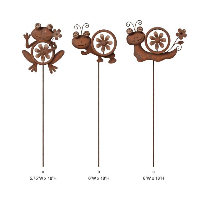 Rustic Frog and Snail Metal Garden Stake - Tri Blossomy