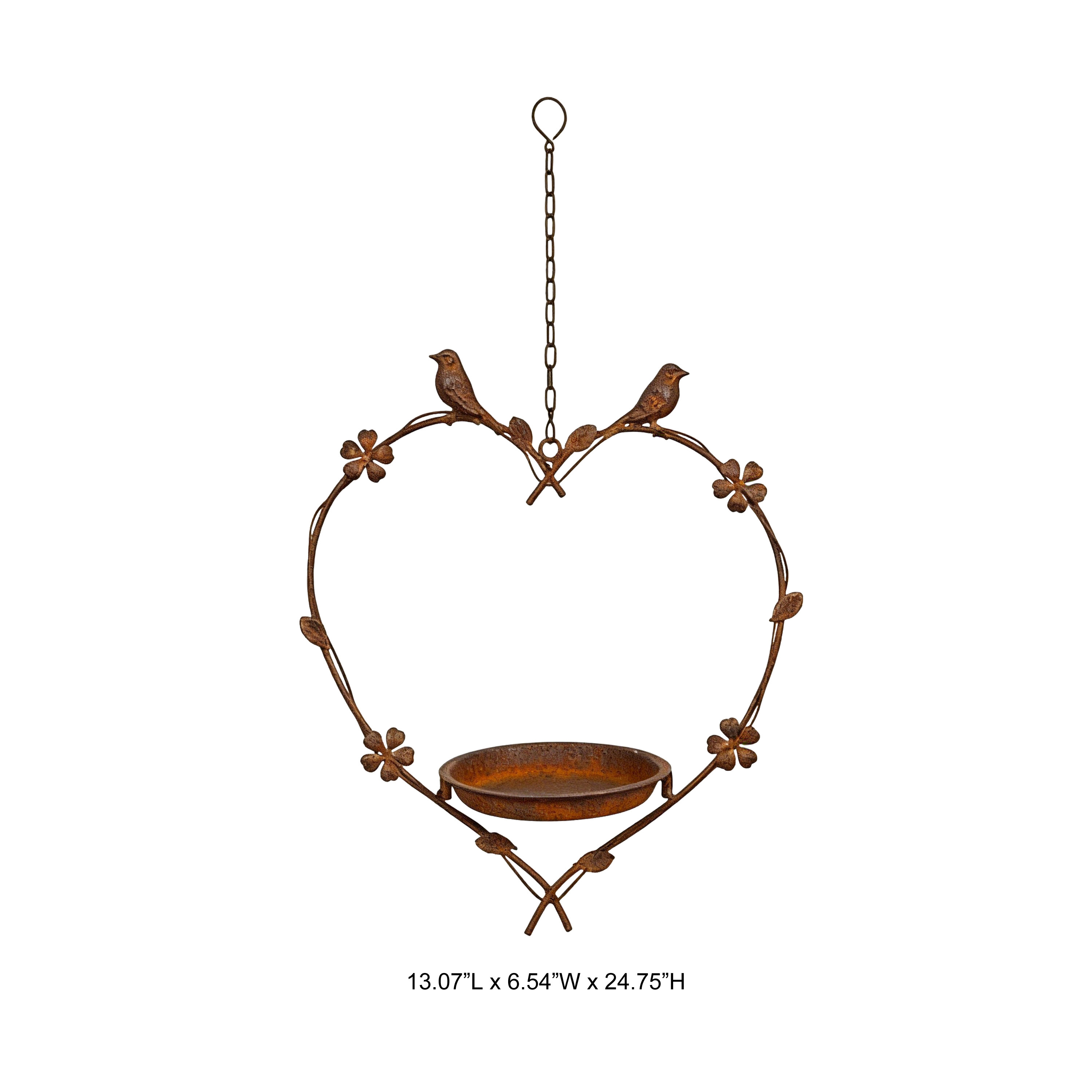 Tri Blossomy Rusted Metal Heart Hanging Bird Feeder‑Garden Decor Wholesale