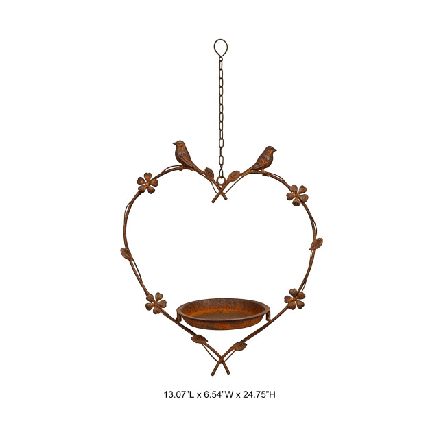 Tri Blossomy Rusted Metal Heart Hanging Bird Feeder‑Garden Decor Wholesale