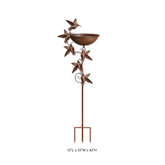 Tri Blossomy Rusted Metal Hummingbird Bird Bath Stake‑Garden Decor Wholesal