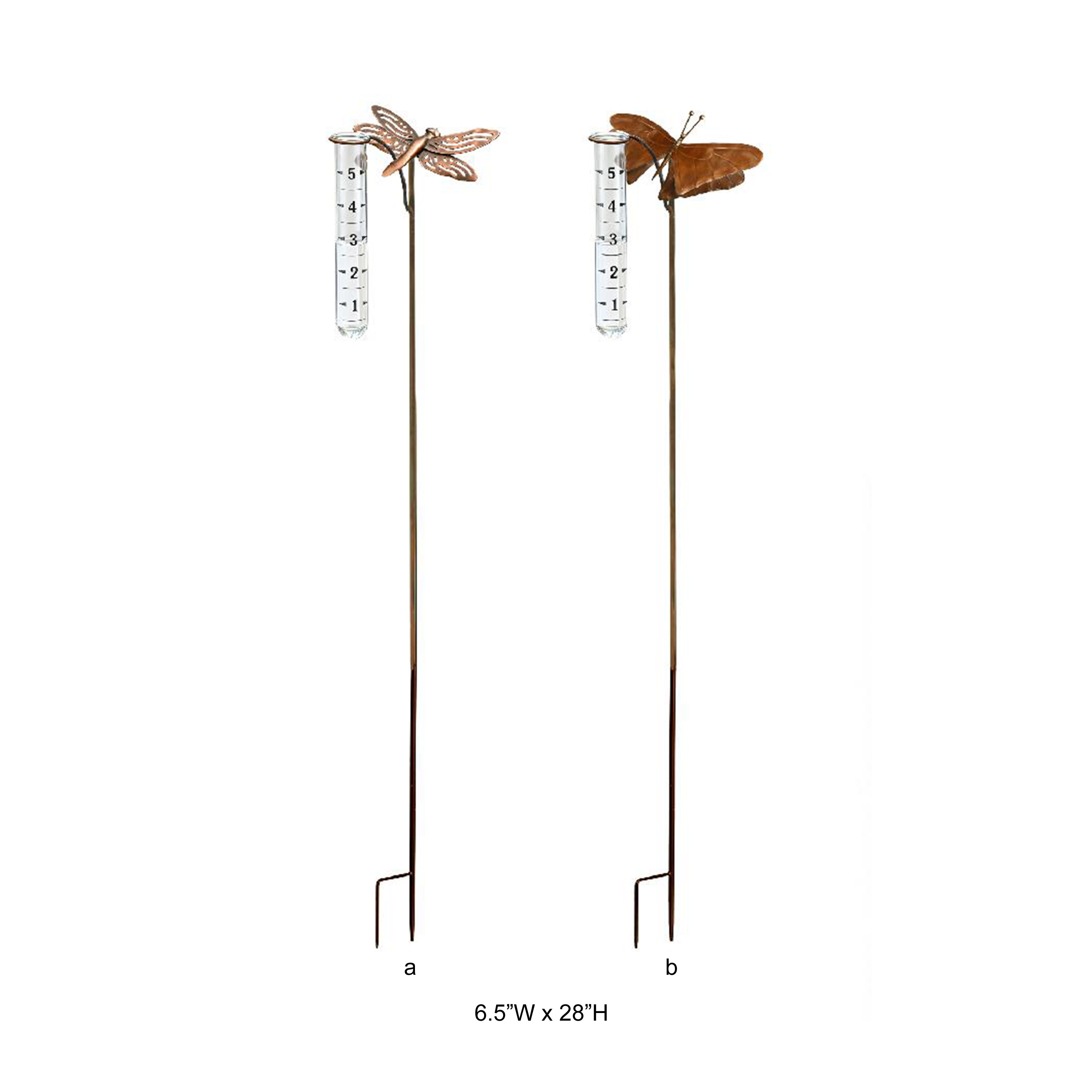 Rustic Dragonfly & Butterfly Metal Rain Gauge Garden Stake