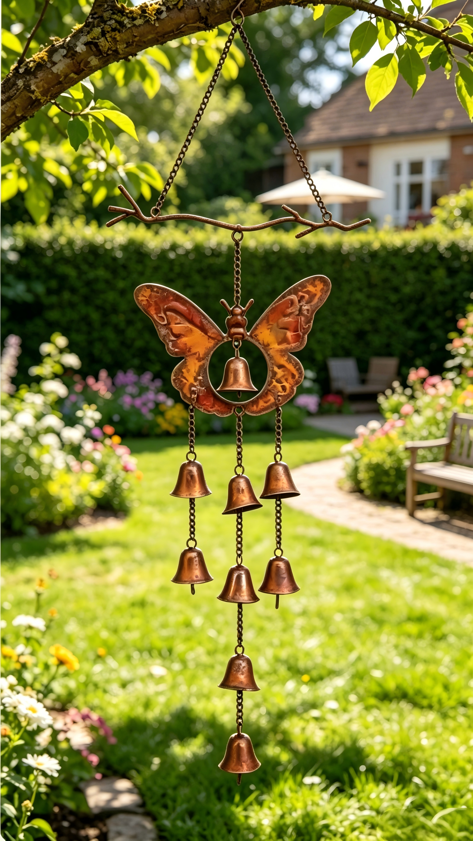 Rustic Metal Butterfly Bell Wind Chime