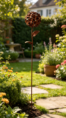Rustic Metal Hydrangea Garden Stake - Tri Blossomy