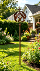 Rustic Twisted Sphere Kinetic Wind Spinner Stake