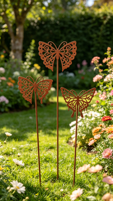 Rust Cutout Metal Butterfly Plant Pick Stake