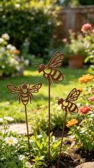 Rust Metal Bee Garden Stake - Outdoor Decor - Tri Blossomy