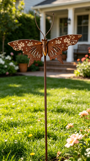Large Rust Butterfly Metal Garden Stake