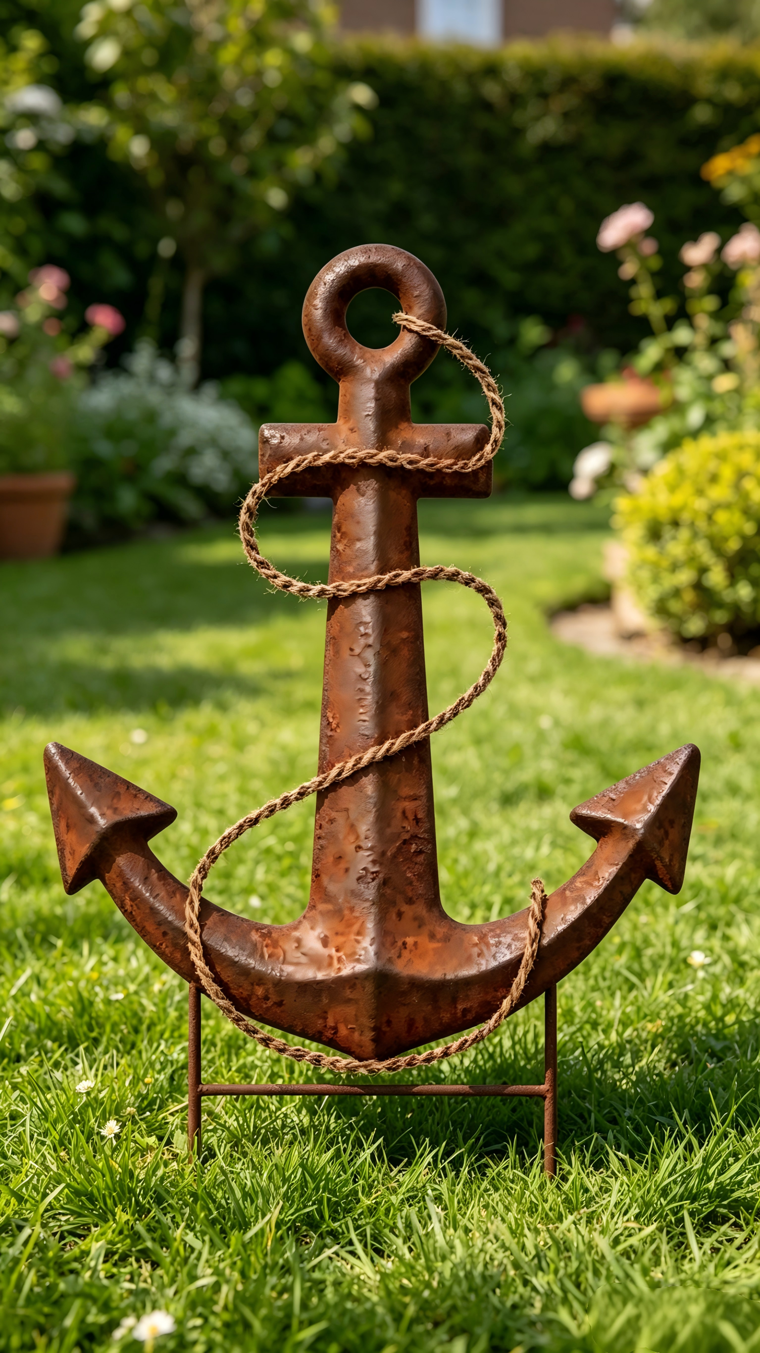 Rustic Metal Anchor Garden Stake with Rope