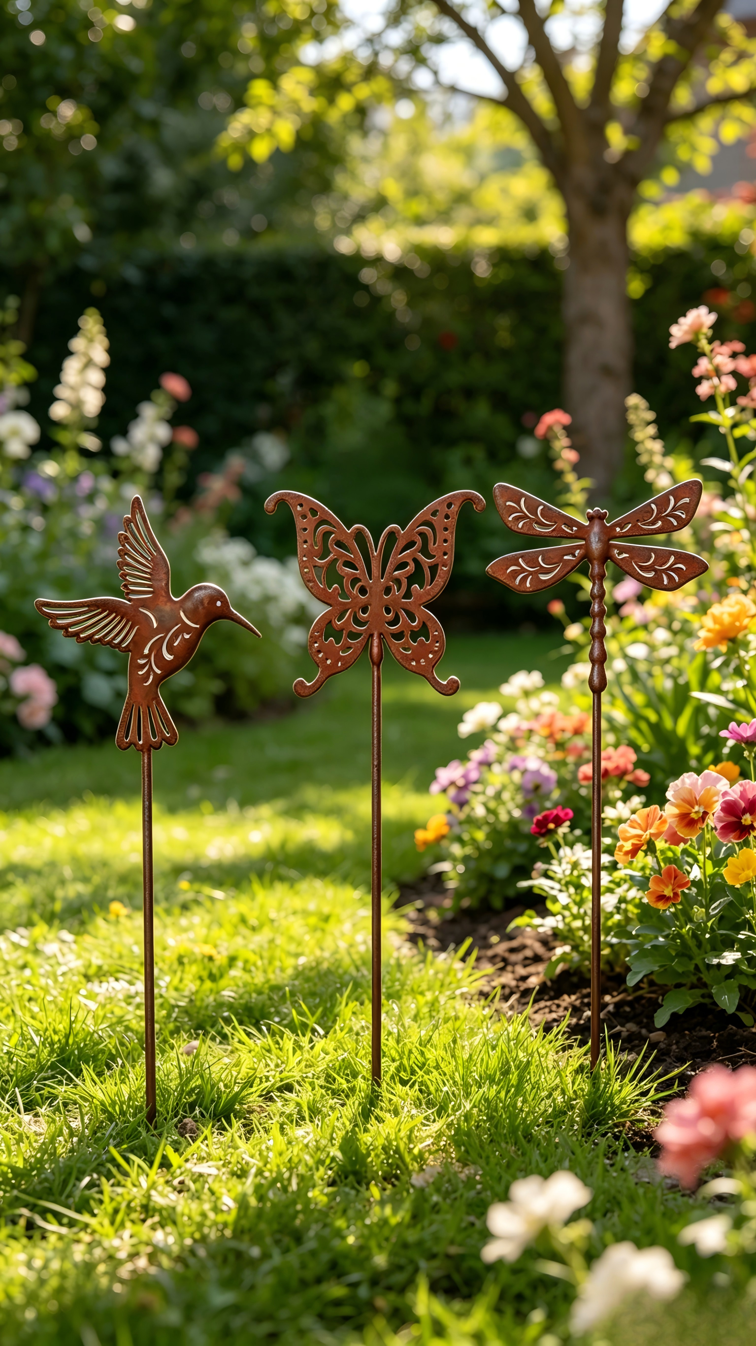 Rust Cutout Hummingbird Butterfly Dragonfly Metal Garden Stake