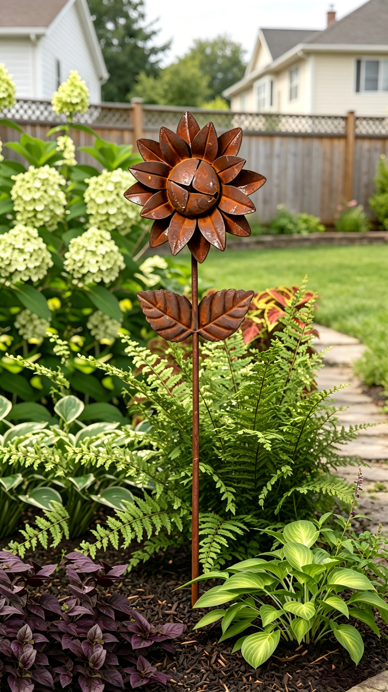 Rustic Metal Sunflower Garden Stake Outdoor Garden Decor