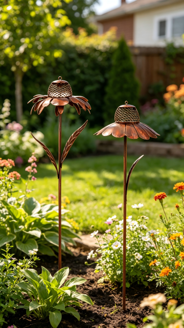 Tri Blossomy 30 Inch 2-Style Weathered Rust Finish Daisy Petal Mesh Cage Bird Seed Feeder Metal Garden Yard Stake Mixed Set