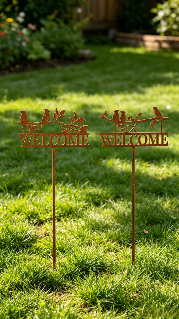Rustic Bird Welcome Garden Stake