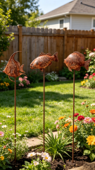 Rustic Corten-Style Metal Fish Garden Stake - Tri Blossomy