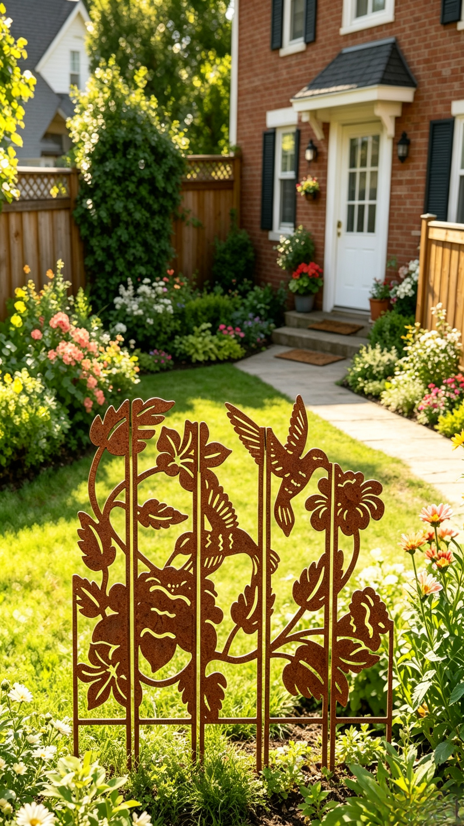 Rustic Hummingbird Metal Garden Trellis