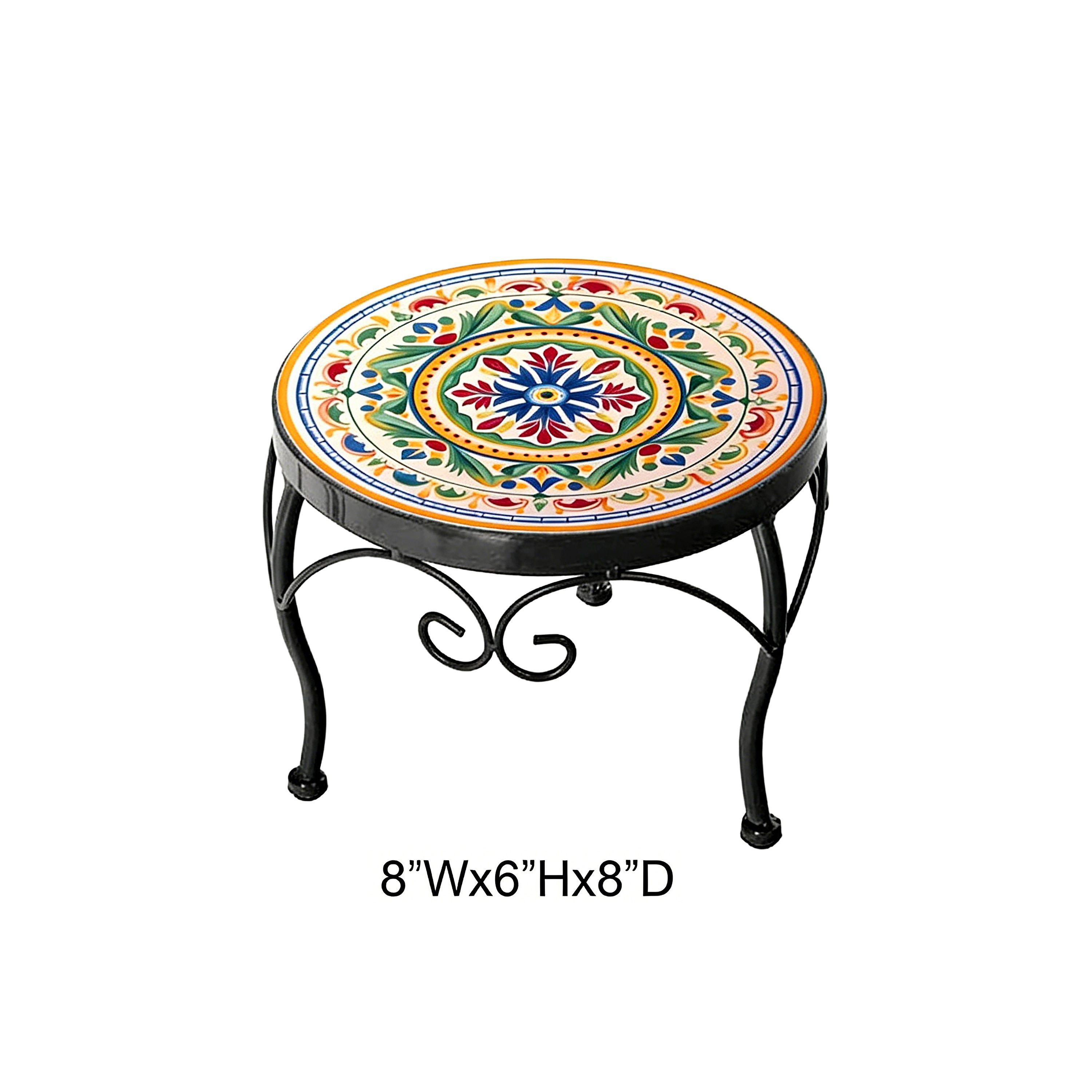 Hand-Painted Talavera Tile Top Metal Plant Stand