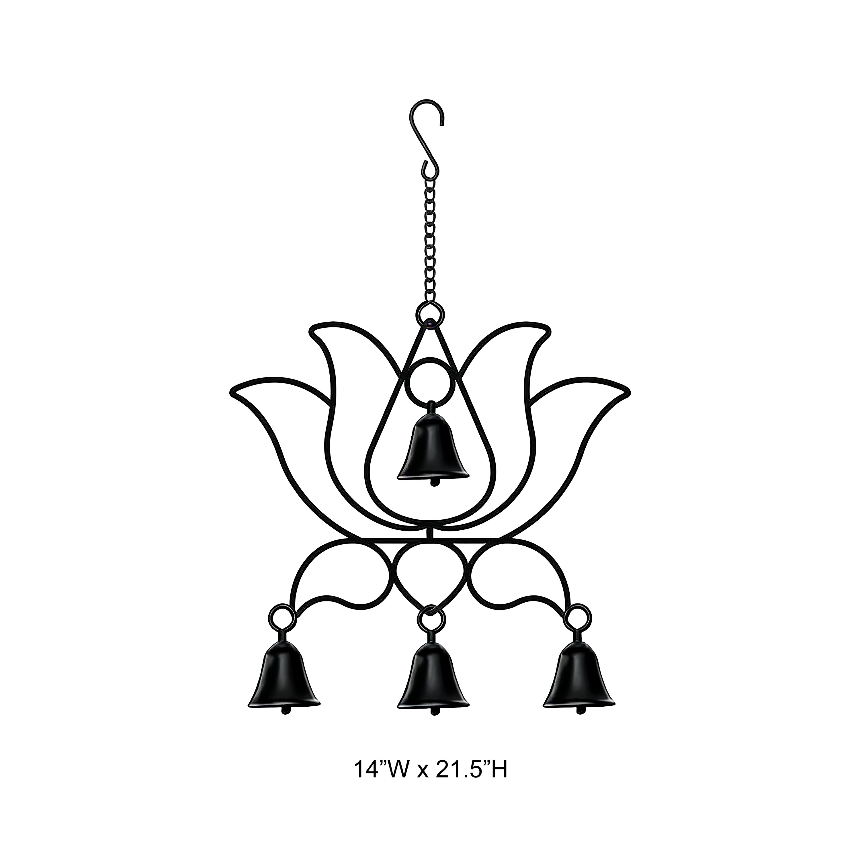 Black Metal Lotus-Shaped Hanging Bell Wind Chime