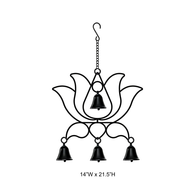 Black Metal Lotus-Shaped Hanging Bell Wind Chime