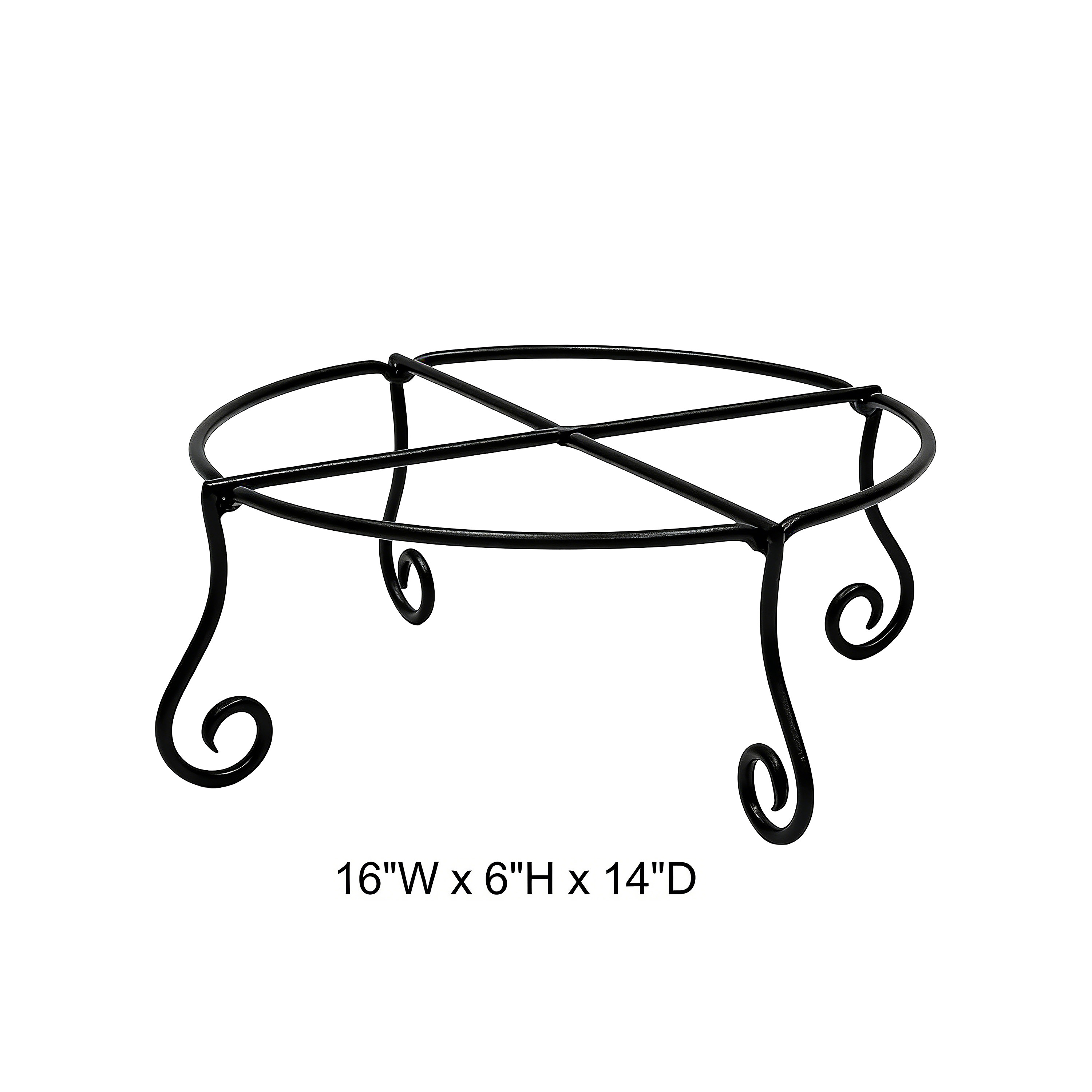 Tri Blossomy 16” Wide Matte Black Wrought Iron Oval Open Wire Scroll Curled Leg Low Rise Elevated Plant Pot Riser Stand