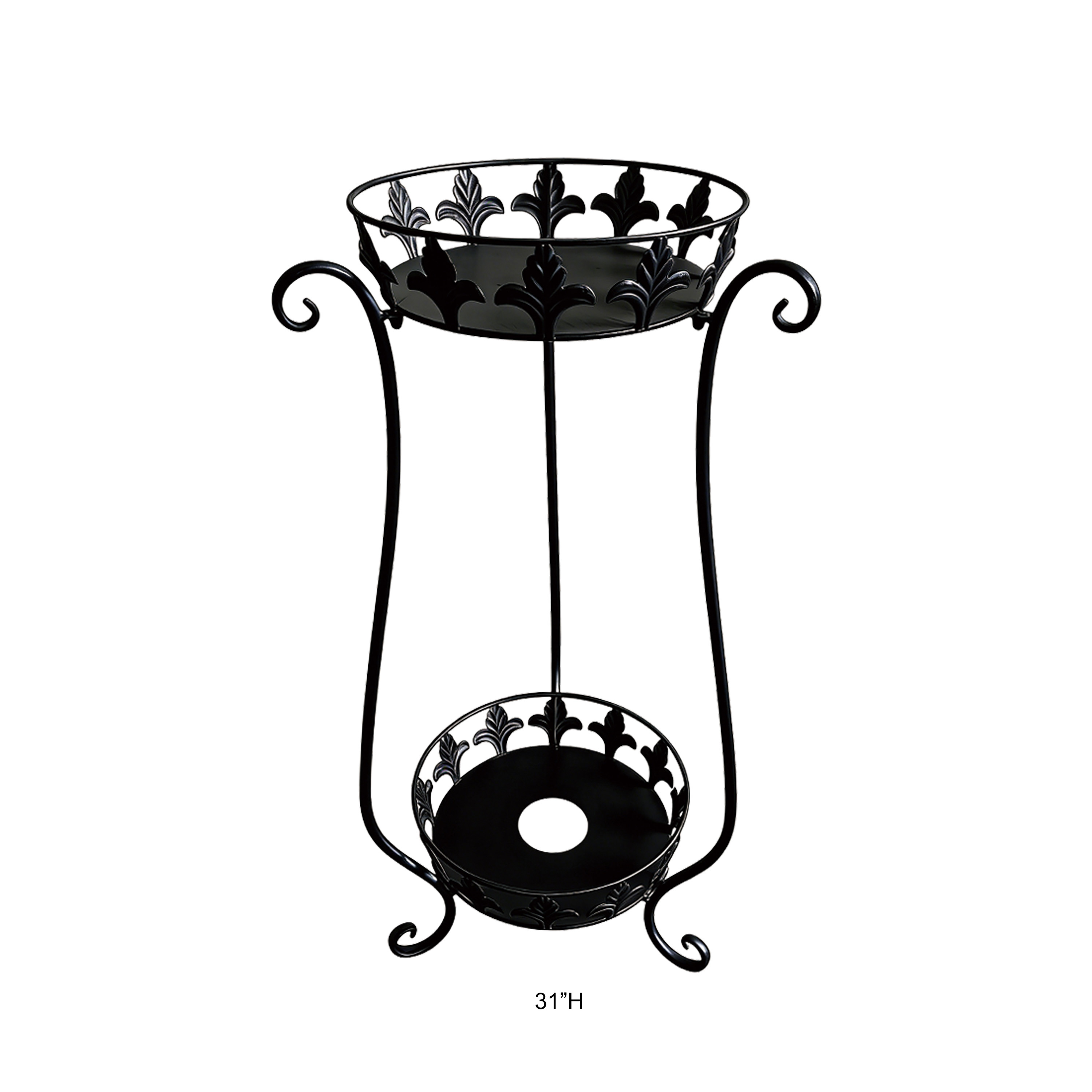 Two Tier Fleur De Lis Scroll Metal Plant Stand