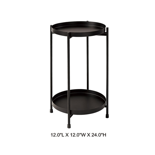2 Tier Round Tray Metal Side Table Plant Stand