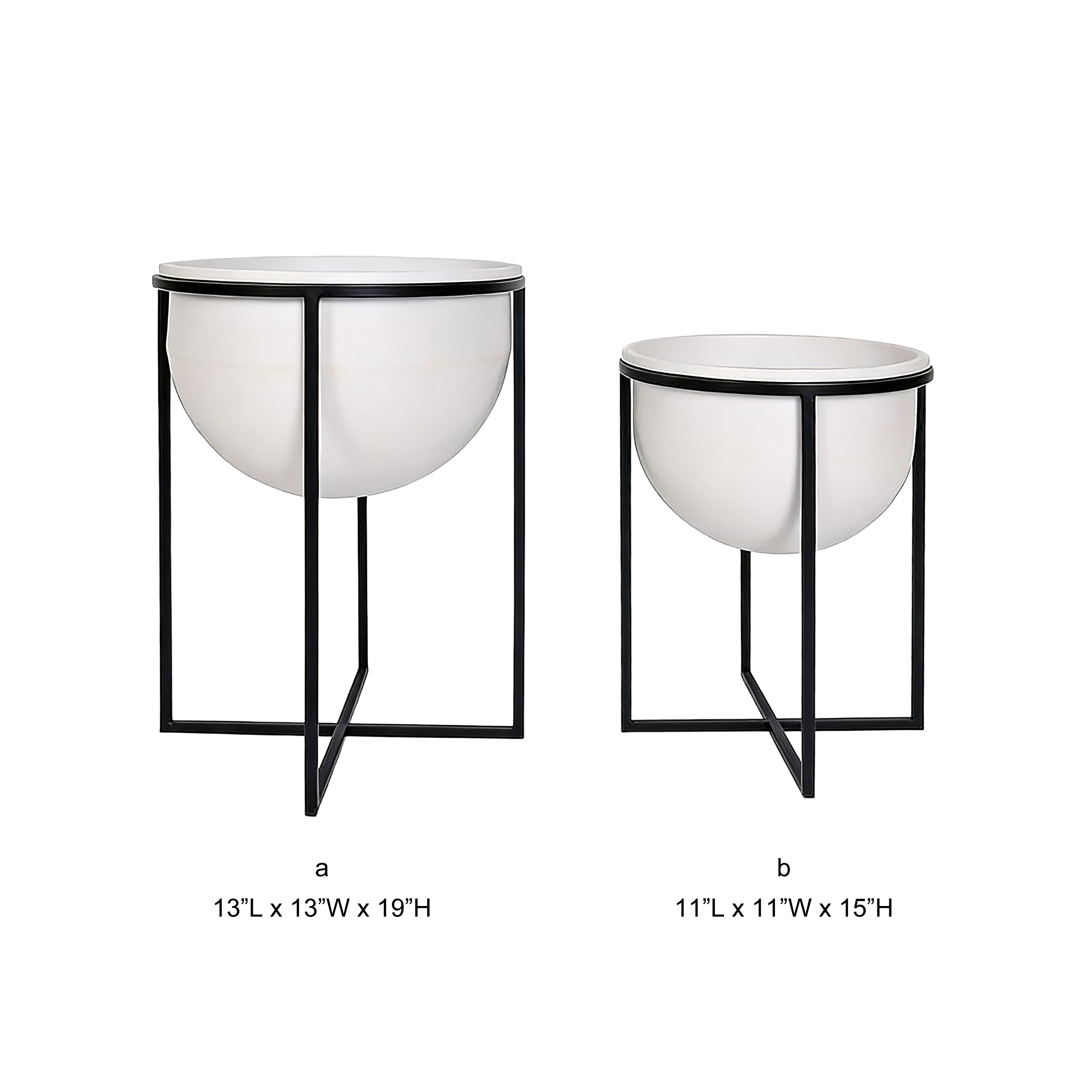 Modern Geometric Metal Stand Half Bowl Planter Set