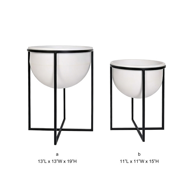 Modern Geometric Metal Stand Half Bowl Planter Set