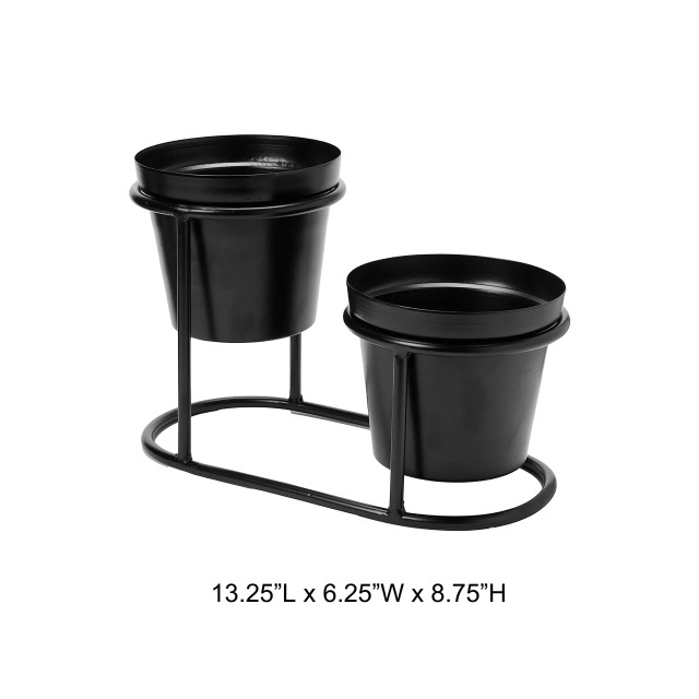 Two-Pot Offset Metal Planter Holder for Garden Decoration