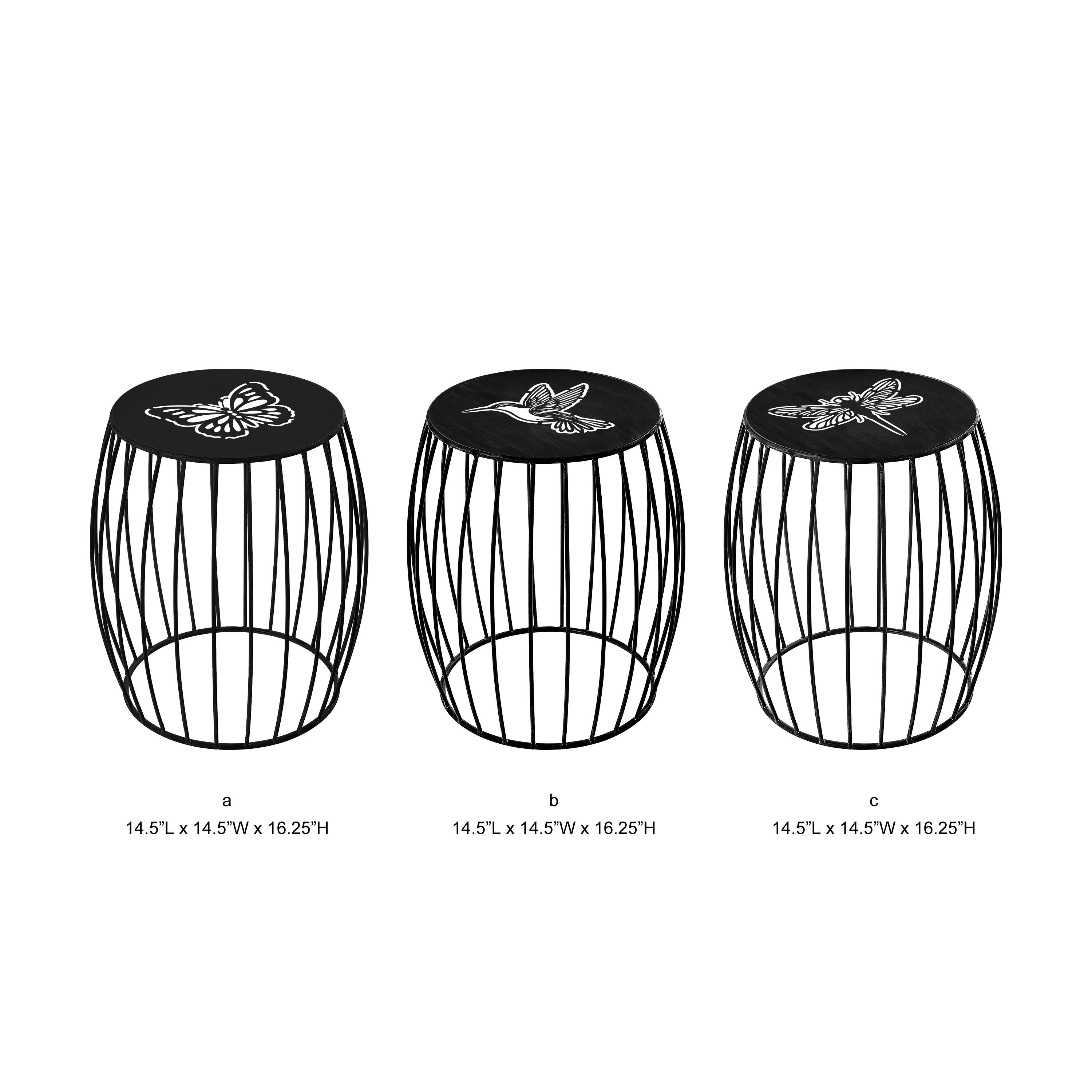 Metal Drum Wire Side Table with Wildlife Etched Top for Outdoor Décor