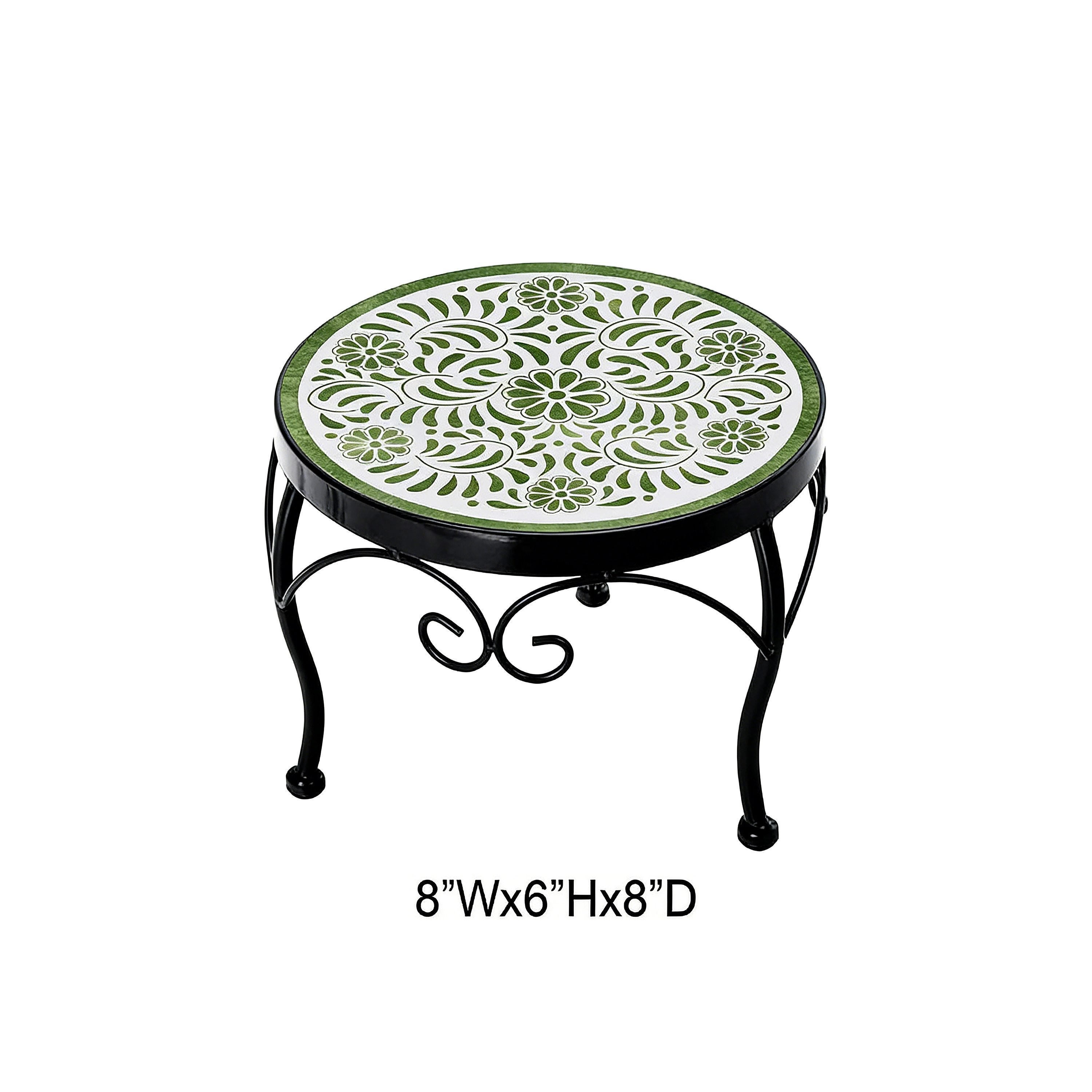 Vintage Floral Mosaic Top Metal Mini Plant Stand
