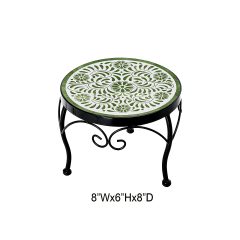Vintage Floral Mosaic Top Metal Mini Plant Stand