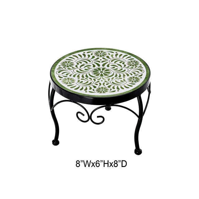 Vintage Floral Mosaic Top Metal Mini Plant Stand