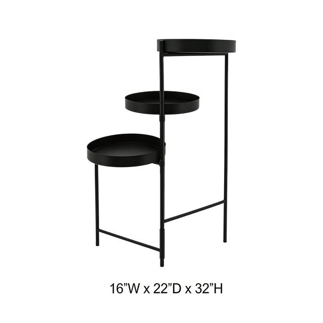 3-Tier Asymmetrical Step Metal Plant Stand with Round Trays