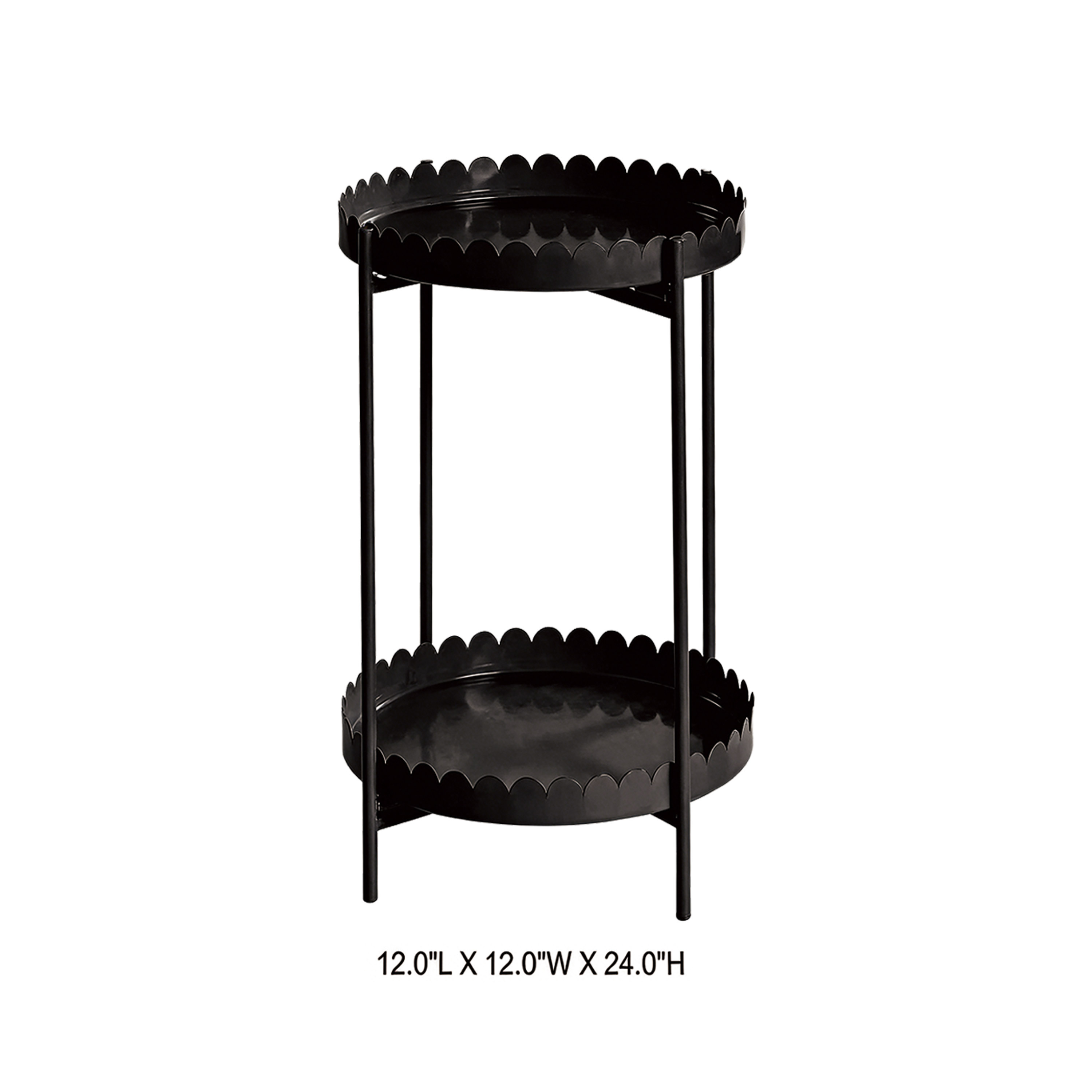 Tri Blossomy 2 Tier Scalloped Edge Round Metal Plant Side Stand
