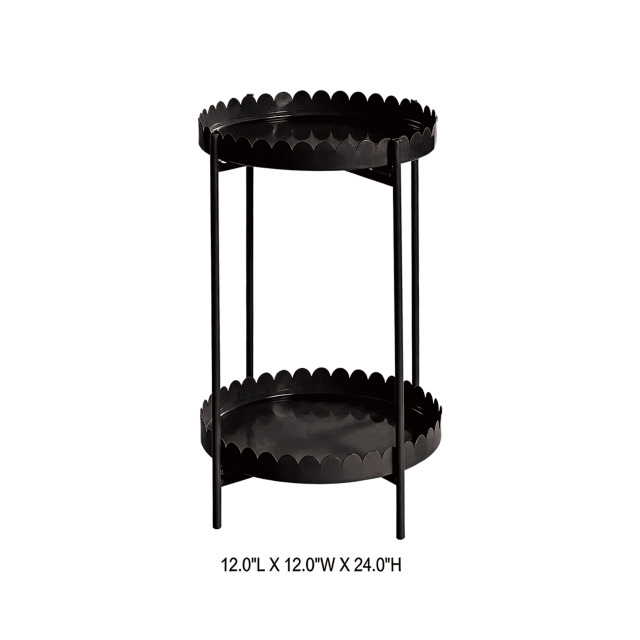 Tri Blossomy 2 Tier Scalloped Edge Round Metal Plant Side Stand