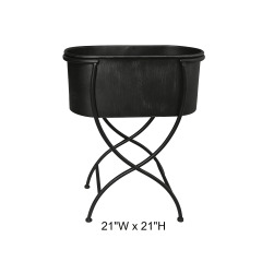 Tri Blossomy 21” Matte Black Cross Curved Wire Frame Removable Oval Metal Tub Raised Plant Stand Planter