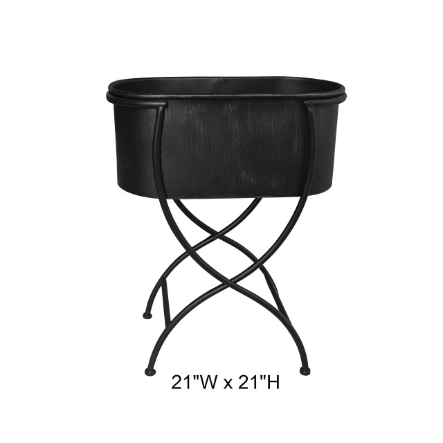 Tri Blossomy 21” Matte Black Cross Curved Wire Frame Removable Oval Metal Tub Raised Plant Stand Planter