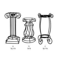 Tri Blossomy Assorted 3-Style Vintage Scroll Matte Black Wrought Iron Plant Pedestal Stand Assortment