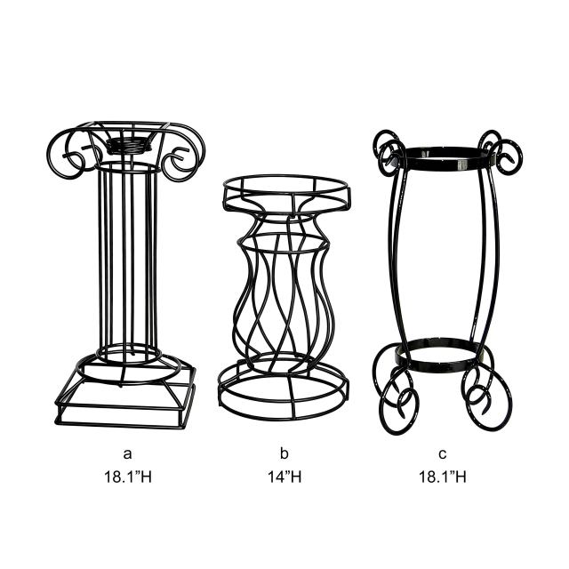 Tri Blossomy Assorted 3-Style Vintage Scroll Matte Black Wrought Iron Plant Pedestal Stand Assortment