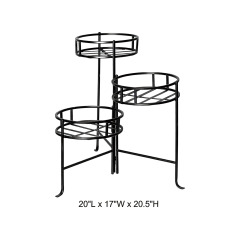 Tri Blossomy 20.5” 3-Tier Staggered Round Slatted Matte Black Metal Plant Stand