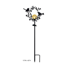 Bird Wreath Branch Solar Crackle Glass Metal Garden Stake Light