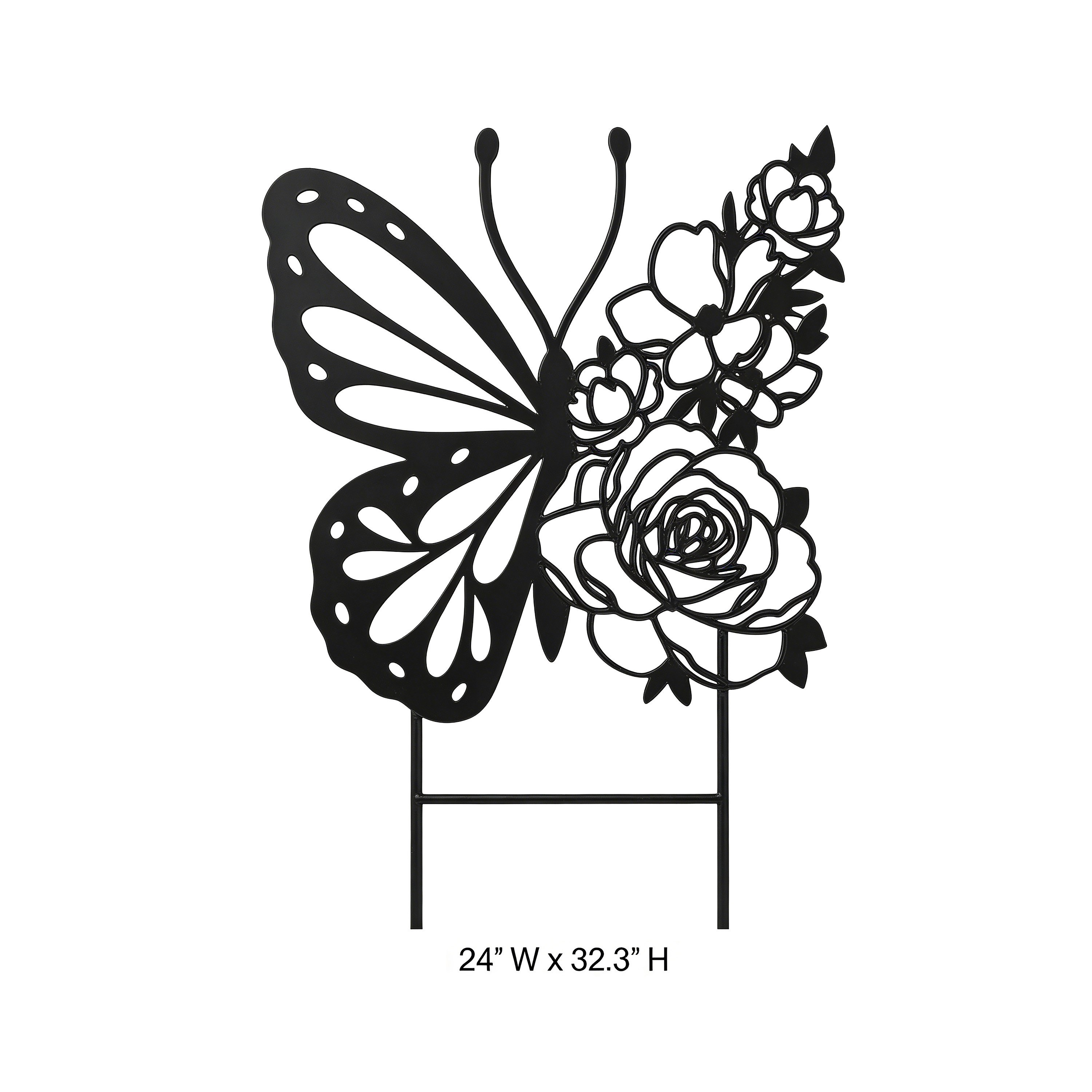 Butterfly and Rose Hollow Cutout Metal Garden Decor Stake