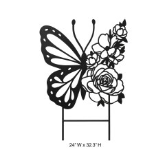 Butterfly and Rose Hollow Cutout Metal Garden Decor Stake