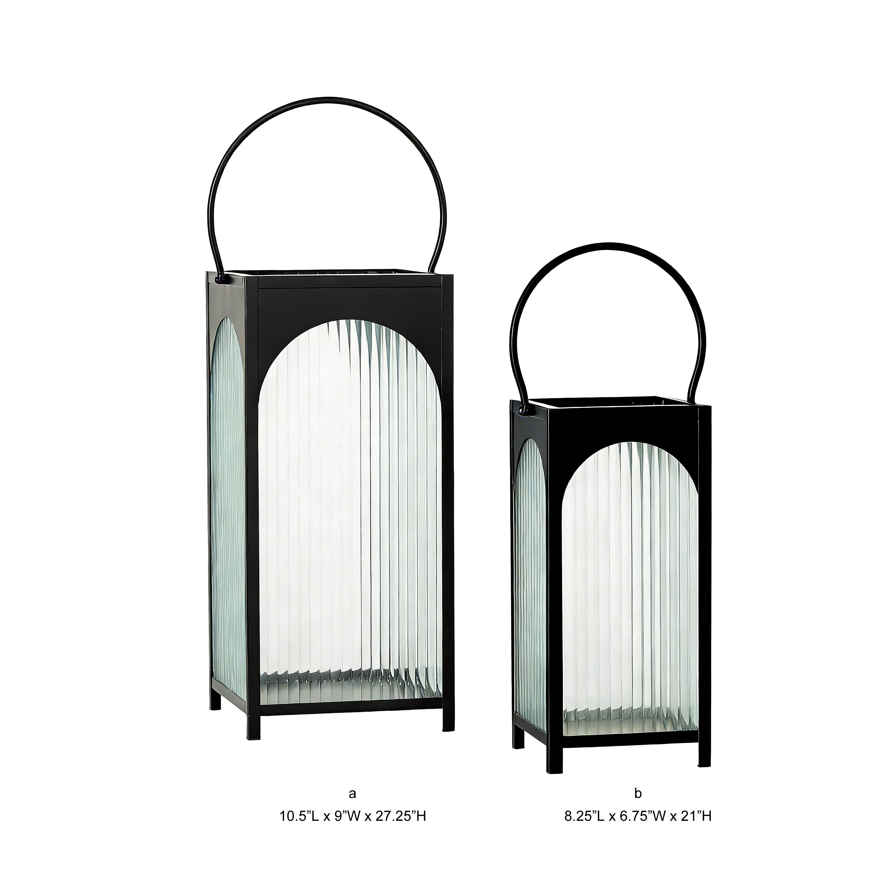 Arch Reeded Glass Black Metal Decorative Lantern