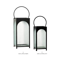 Arch Reeded Glass Black Metal Decorative Lantern
